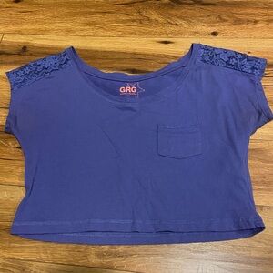 Purple Cropped Top with Lace Shoulders